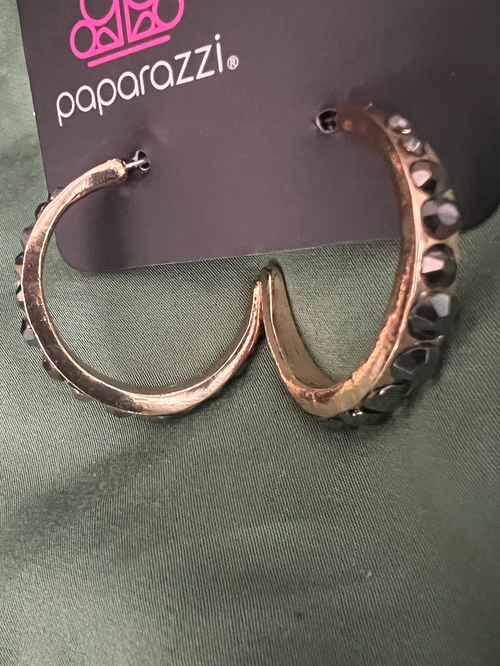 paparazzi Gold Hoop Earrings with Hematite Accents